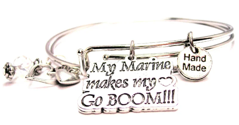 My Marine Makes My Heart Go Boom Expandable Bangle Bracelet Set