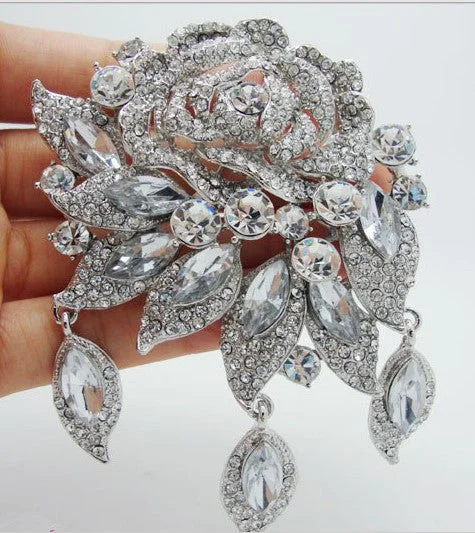 Brooch Large Flower Pendant Pin Rhinestone Crystal BR-023