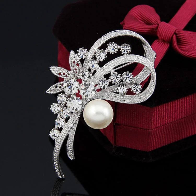 Brooch  Ribbon Pendant Pin Rhinestone Crystal BR-979