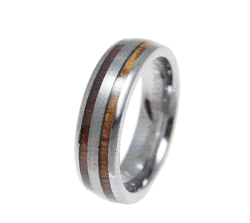 Tungsten 6mm Wedding Band Ring Hawaiian Koa Wood Inlay Comfort Fit Size 6-13