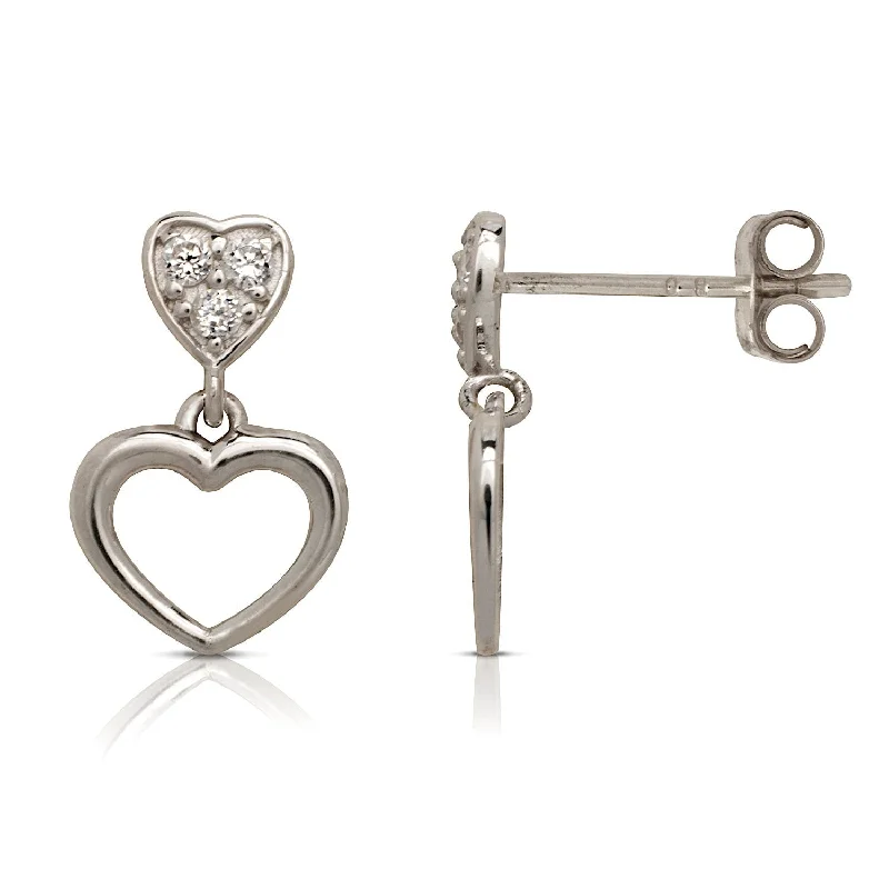 Curata 14k Gold Double Heart Cubic Zirconia Drop Post Stud Earrings