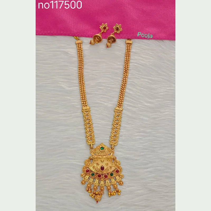 Pooja Bangles Gold Plated Pota Stone Long Necklace Set