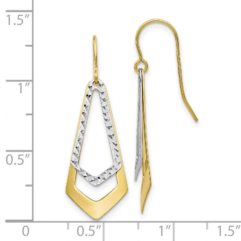 Curata 10k Two Tone Gold 32.5x11.4mm Textured Geometric Hook Earrings