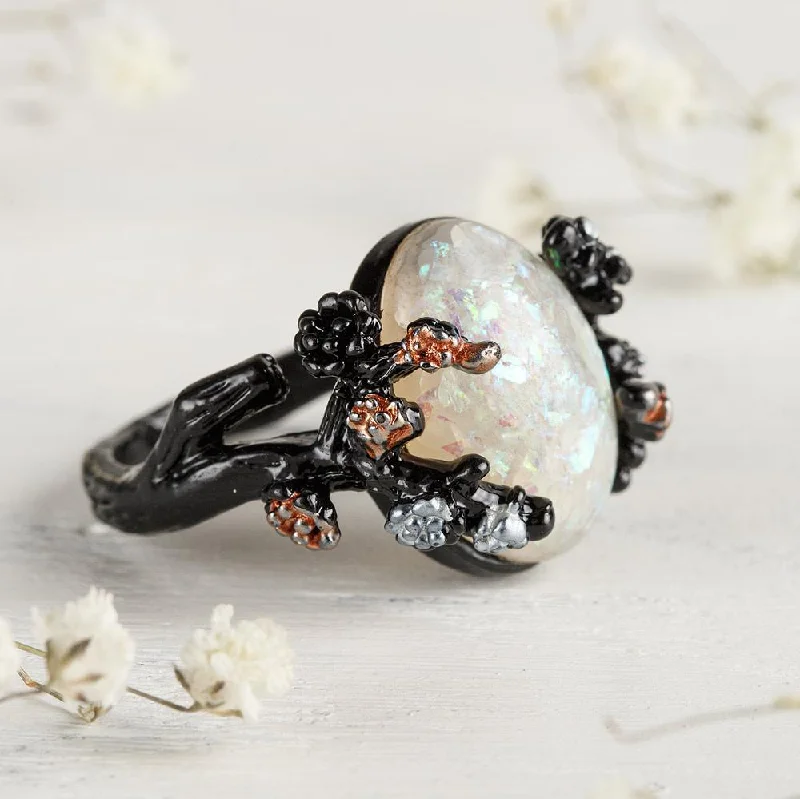 Midnight Blossom Opal Crystal Ring