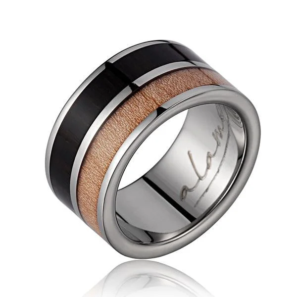 GENUINE MACASSAR EBONY & MAPLE WOOD WEDDING BAND RING TITANIUM 10MM SIZE 6-14