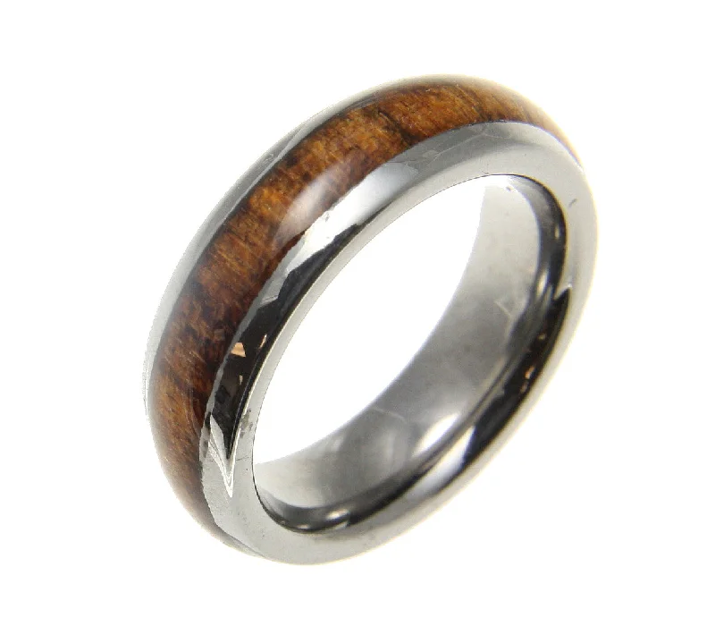 GENUINE INLAY HAWAIIAN KOA WOOD BAND RING TUNGSTEN COMFORT FIT DOME STYLE 6MM