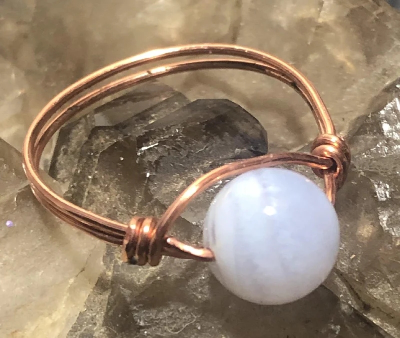 Blue Lace Agate Copper Bead Ring