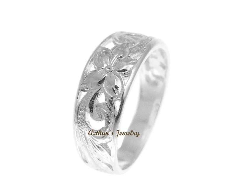 STERLING SILVER 925 HAWAIIAN PLUMERIIA FLOWER SCROLL CUT OUT RING SIZE 3 - 14