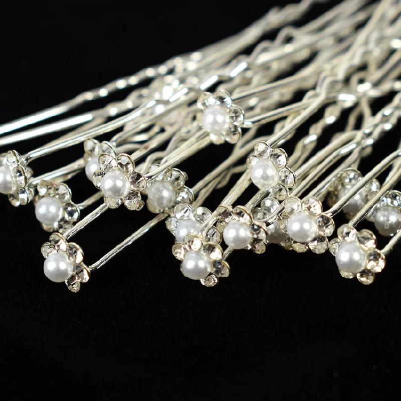 10pcs Pearl Flower Rhinestone Hair pins BR-043