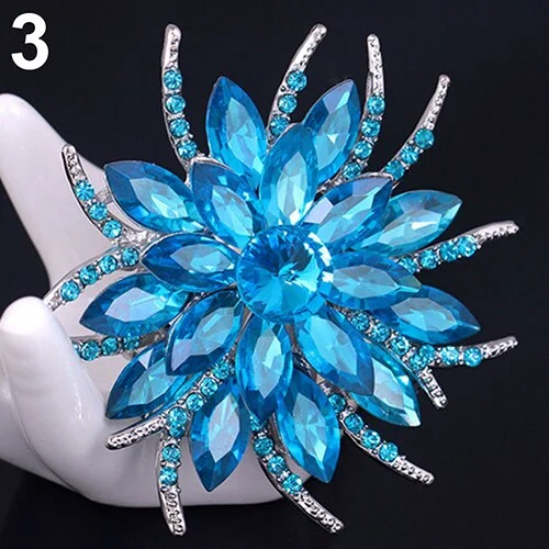 Brooch Large Blue Pendant Pin Rhinestone Crystal BR-990