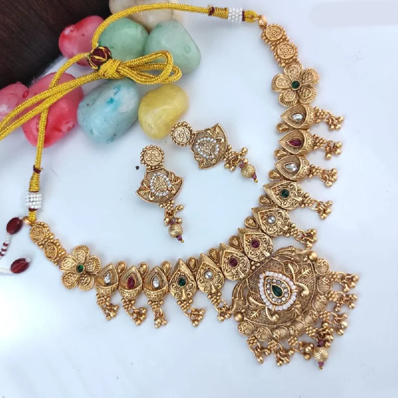 Heera Jewellers Gold Plated Pota Stone And Pearls Necklace Set