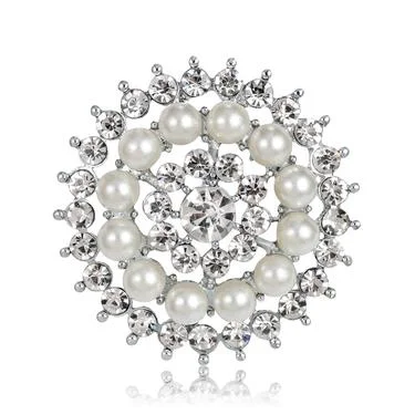 Silver/Gold Flower Pearl Rhinestone Brooch BR-940