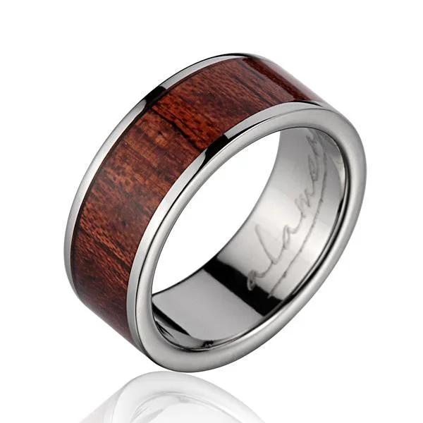 GENUINE INLAY HAWAIIAN KOA WOOD WEDDING BAND RING TITANIUM 8MM SIZE 5-14