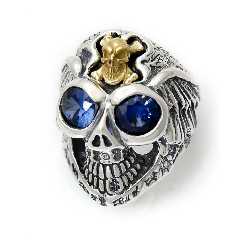 Graffiti Master Skull w/Wings 18k Skull & Crossbones w/Stone Eyes Ring