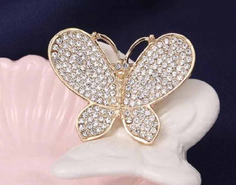 Gold Silver Rhinestone Butterfly Brooch BR-652