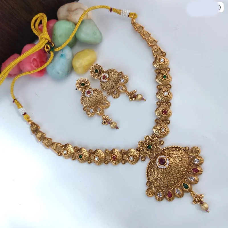 Heera Jewellers Gold Plated Pota Stone And Pearls Necklace Set