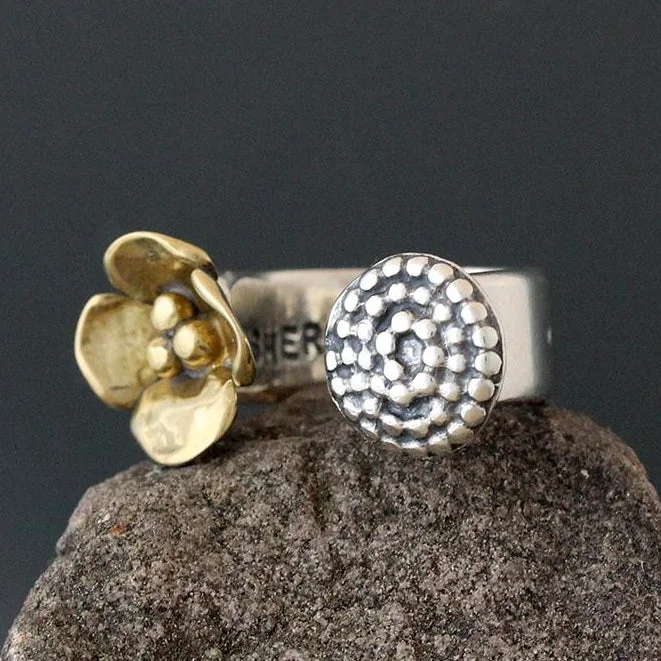 Dogwood & Beaded Spiral Open Ring