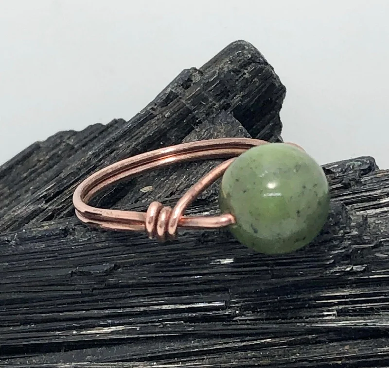 Canadian Green Jade Copper Bead Ring