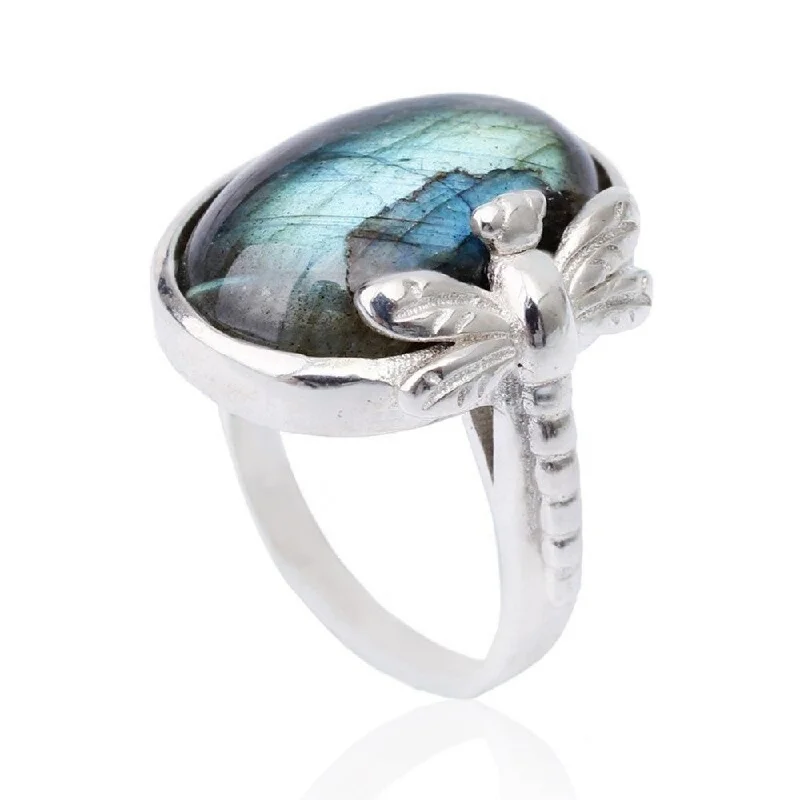 Sterling Silver Labradorite Crystal Ring