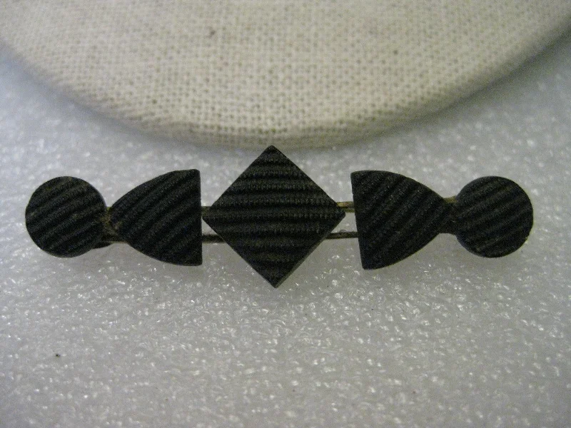 Antique Early 1900s Mourning Brooch, Black Quilted Glass (Crepe Onyx) Bar Brooch - 2.25" wide