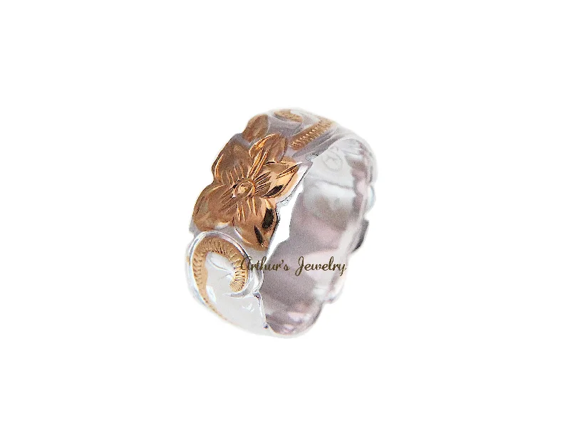 8MM SILVER 925 HAWAIIAN PRINCESS SCROLL RING ROSE GOLD PLATED 2 TONE SIZE 3 - 14