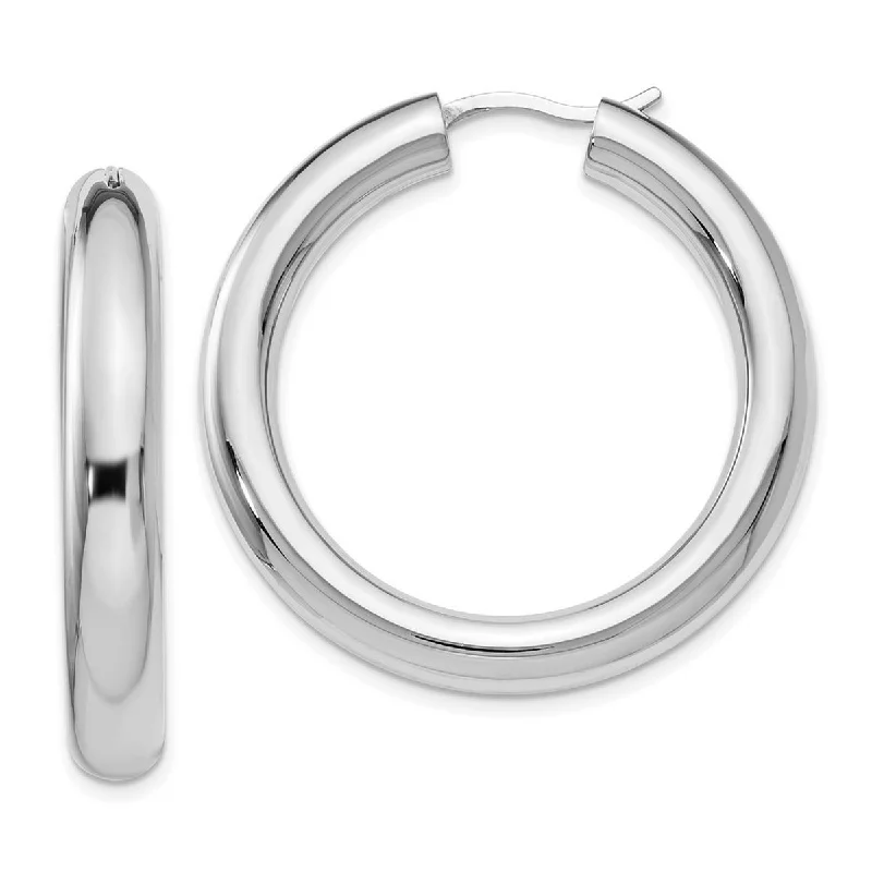 Curata 925 Sterling Silver 35x5mm Rhodium Plated Oval Tube Hoop Earrings