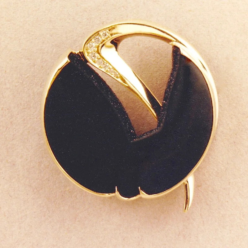 Druse Black Onyx Brooch