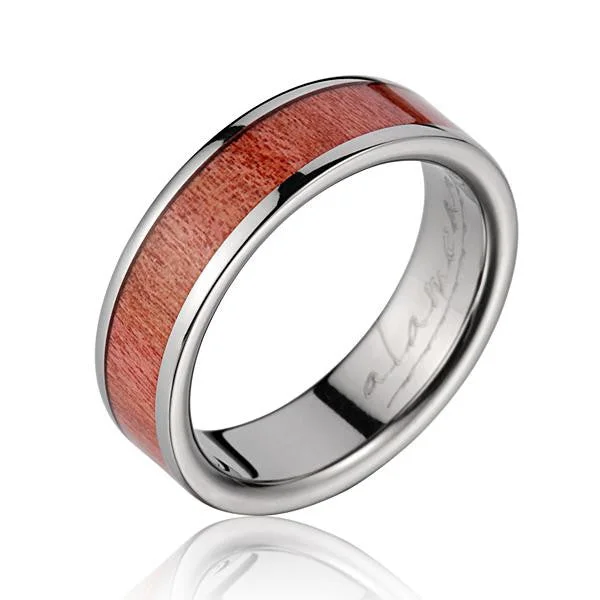 GENUINE INLAY PINK WOOD WEDDING BAND RING TITANIUM 6MM SIZE 4-12