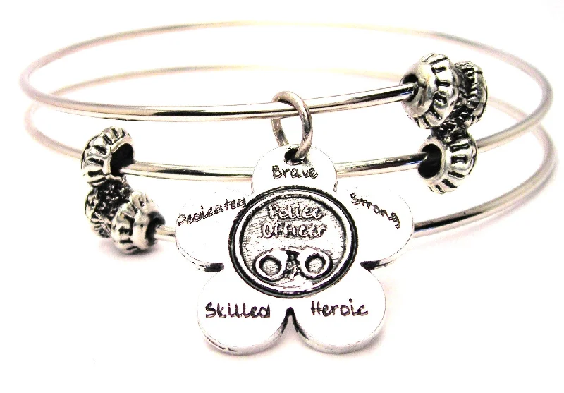 The Police Officer Flower Small Triple Style Expandable Bangle Bracelet