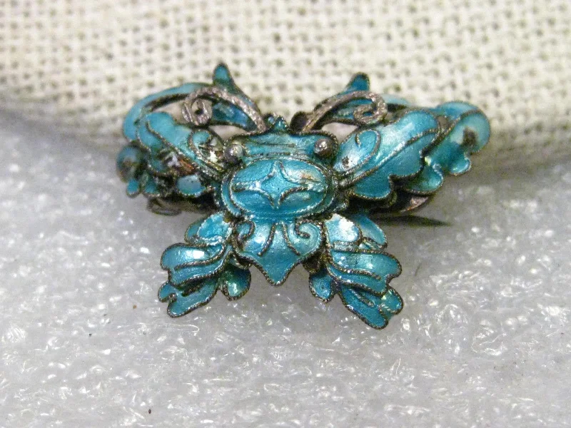 Early 1900's Enameled Crab Brooch, Light Teal, Fancy Crab, Mandarin/Chinese Design, 1"