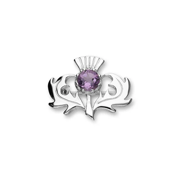 Thistle Silver Brooch CB33 Amethyst