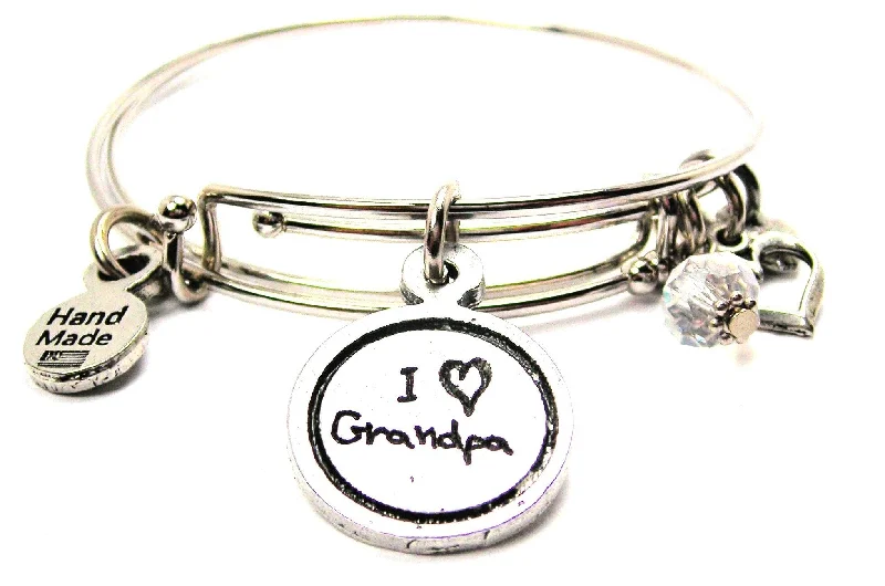 I Love Grandpa Child Handwriting Expandable Bangle Bracelet