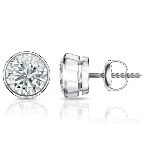 Auriya 14k Gold GIA Certified 4.70 carat TDW Bezel Set Round Diamond Stud Earrings