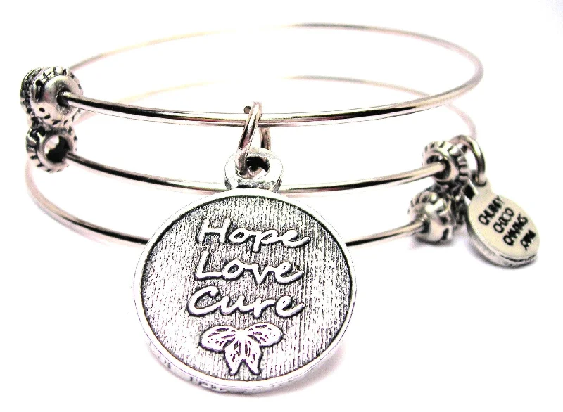 Hope Love Cure Triple Style Expandable Bangle Bracelet