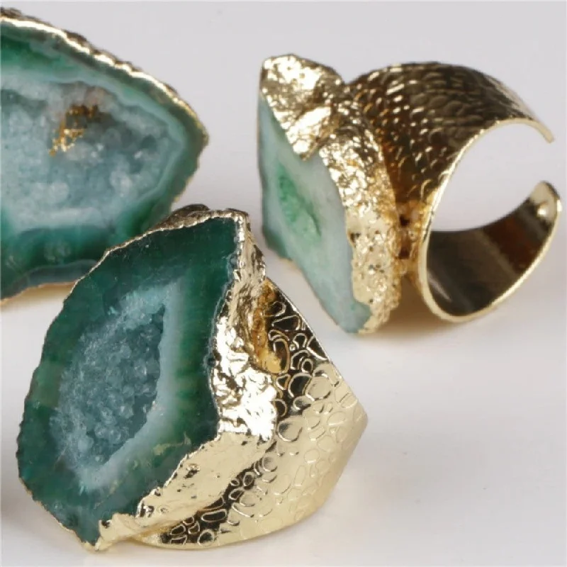 Green Agate Crystal Geode Ring