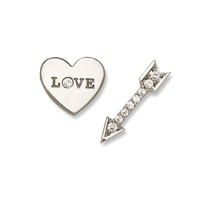 Curata 14K Gold LOVE Heart and Arrow Cubic Zirconia Screw Back Earrings - White