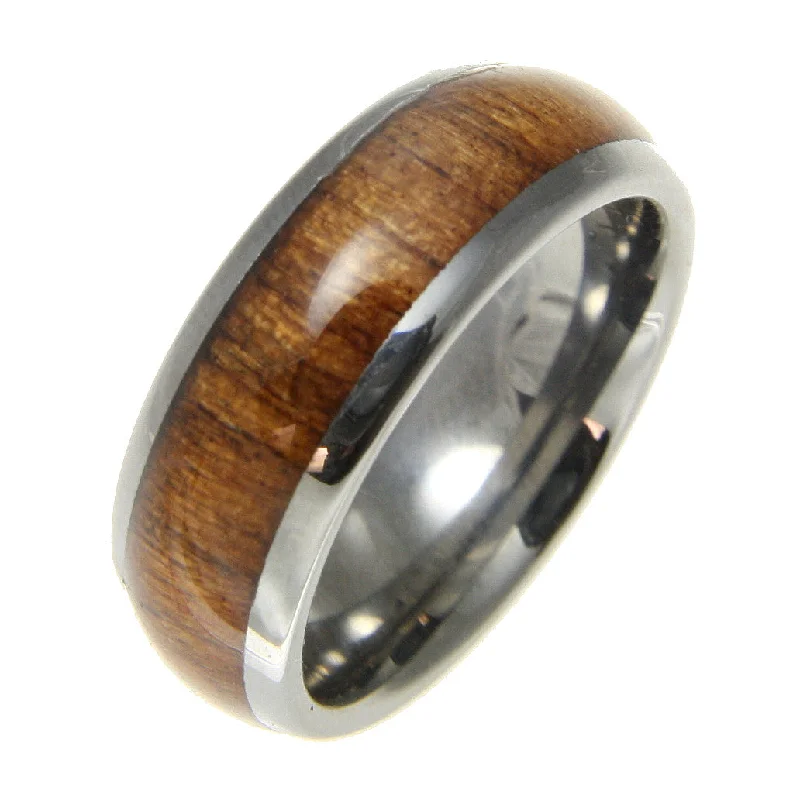 GENUINE INLAY HAWAIIAN KOA WOOD BAND RING TUNGSTEN COMFORT FIT DOME STYLE 8MM