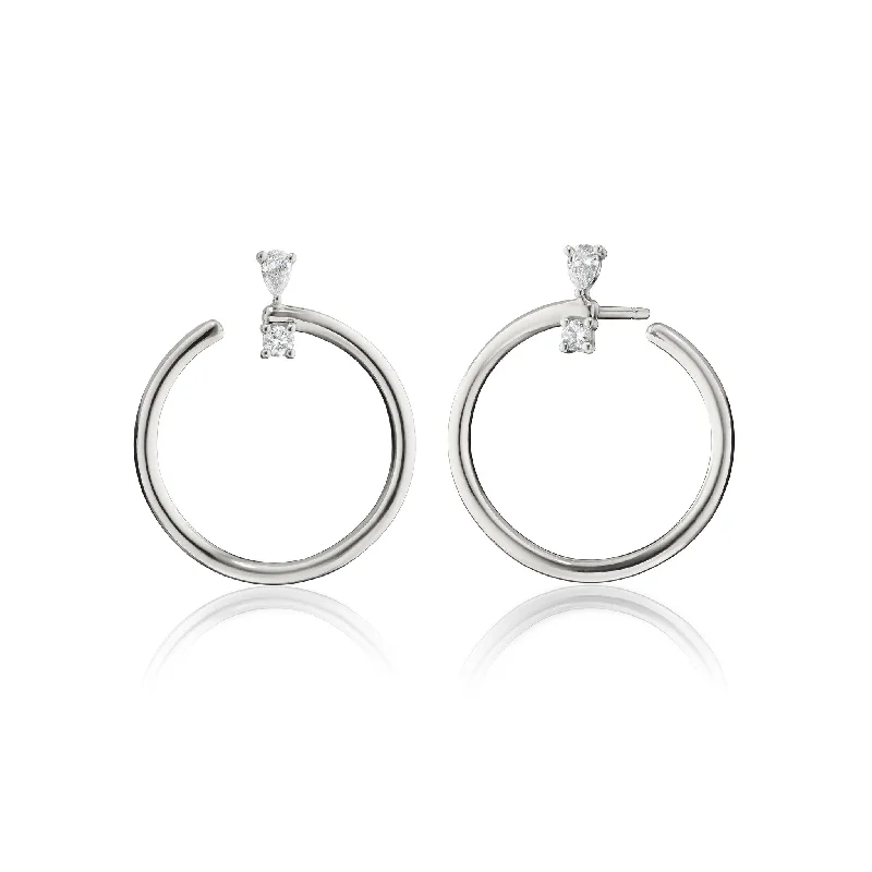 Sterling Silver Large "Galaxy Wrap Hoop" Anniversary Earrings With White Sapphires