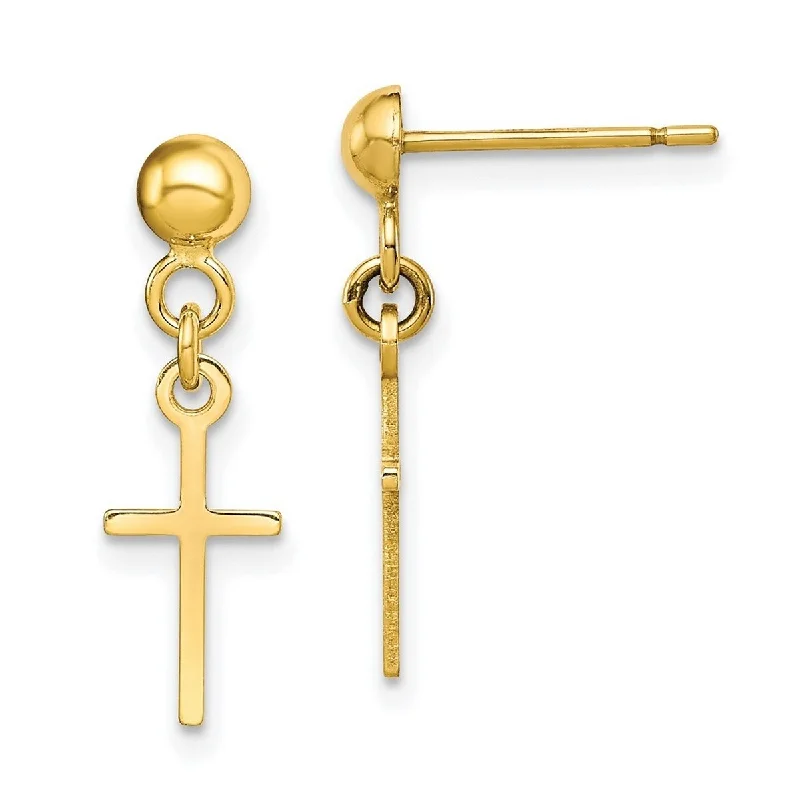 Curata 10k Yellow Gold 21x6mm Polished Cross Dangle Post Earrings