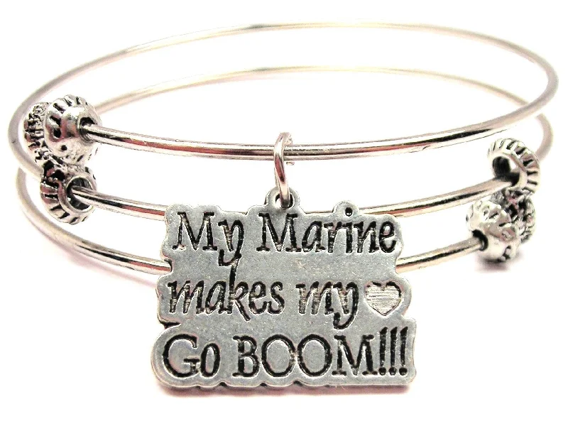 My Marine Makes My Heart Go Boom Triple Style Expandable Bangle Bracelet