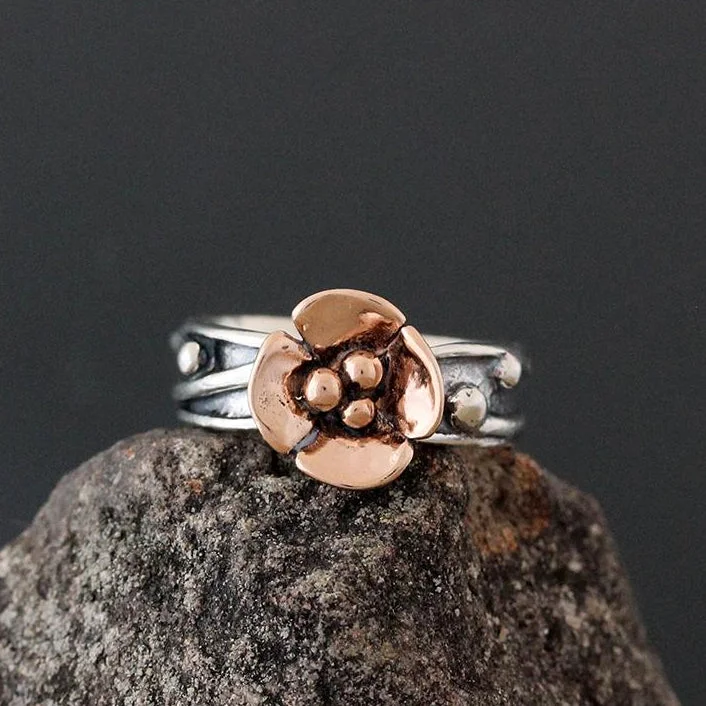 Vine Ring with Rose Gold Dogwood Flower