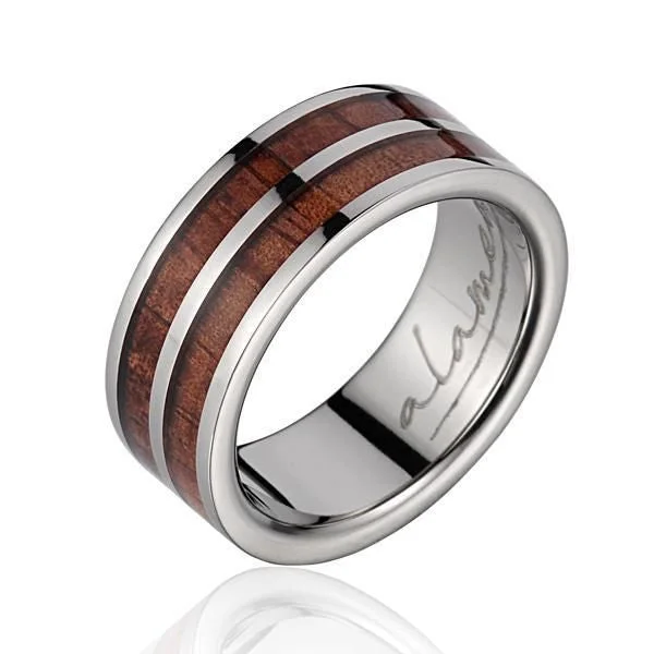 GENUINE INLAY HAWAIIAN KOA WOOD WEDDING BAND RING TITANIUM 8MM SIZE 5-14