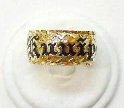 14K YELLOW GOLD PERSONALIZED CUSTOM MADE 8MM HAWAIIAN BLACK ENAMEL RING