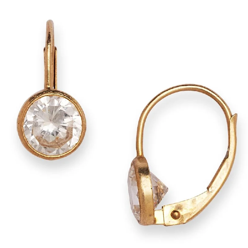 Curata 14k Yellow Gold Cubic Zirconia Leverback Earrings