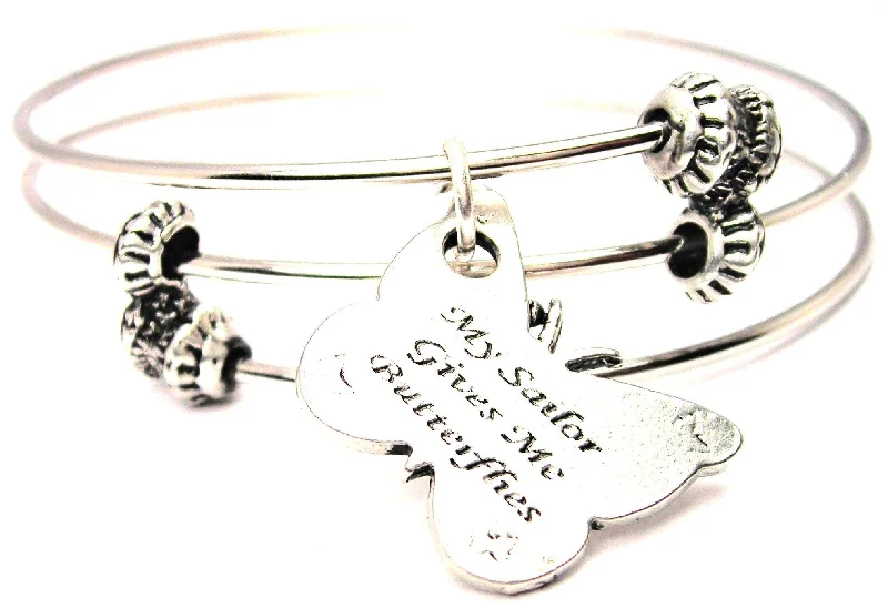 My Sailor Gives Me Butterflies Triple Style Expandable Bangle Bracelet