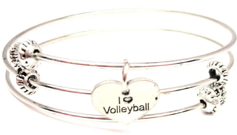 I Love Volleyball Triple Style Expandable Bangle Bracelet