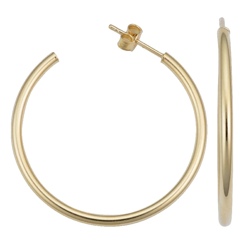 Joelle Hoop Earrings 14K Yellow Gold Bead Earrings 2 x 30 MM 2" Inch