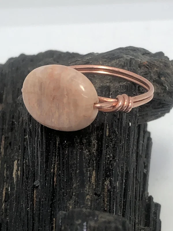 Moonstone Copper Bead Ring