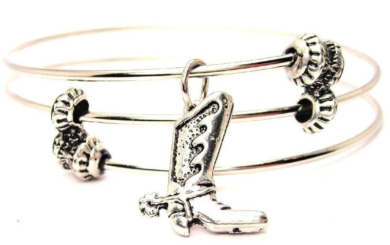 Cowboy Boot Triple Style Expandable Bangle Bracelet