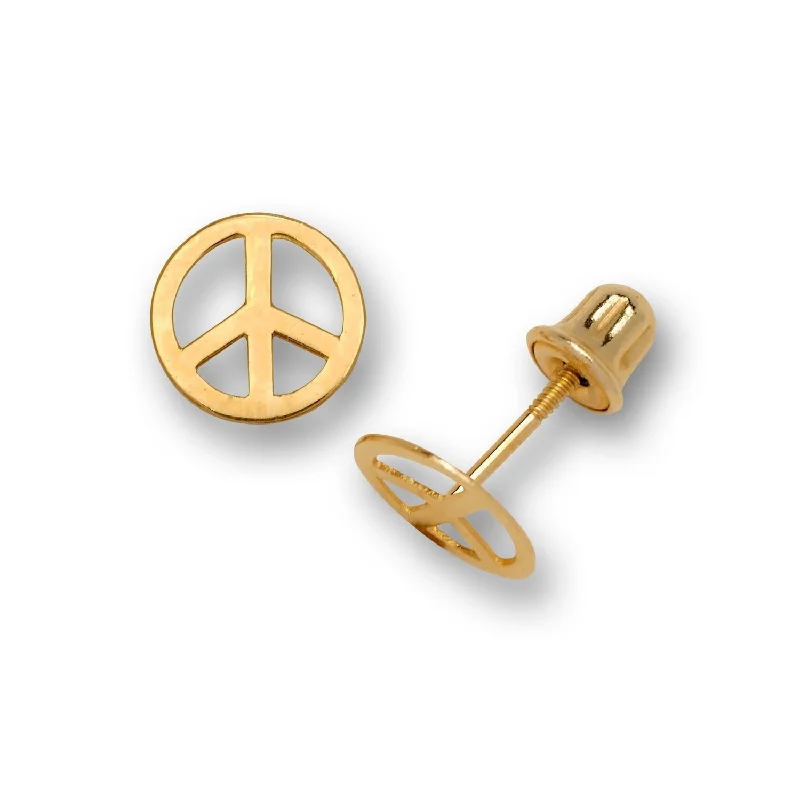 Curata 14K Gold Small Polished Peace-sign Stud Post Screw Back Earrings